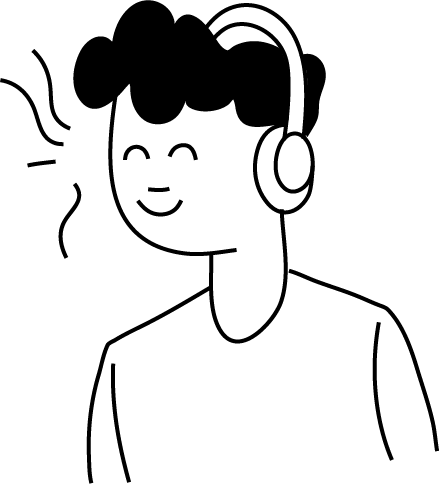 A person wearing headphones, listening