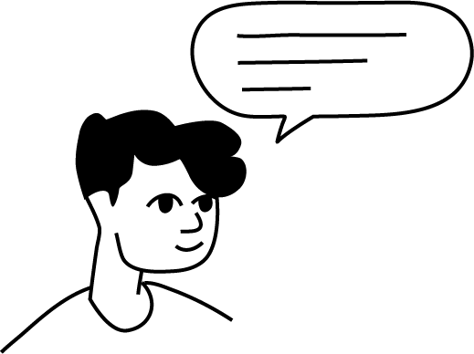 A person speaking, with a speech bubble beside them